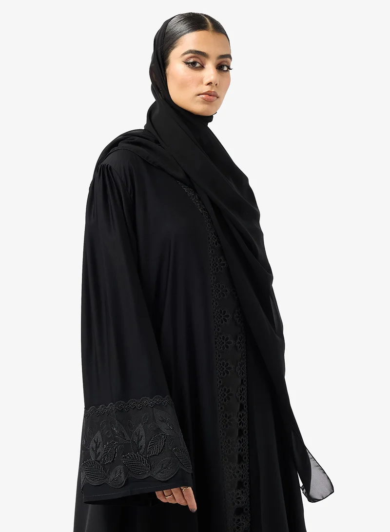 hayas closet  Black Abaya with Lace details & Sheila for Women | Best Price UAE